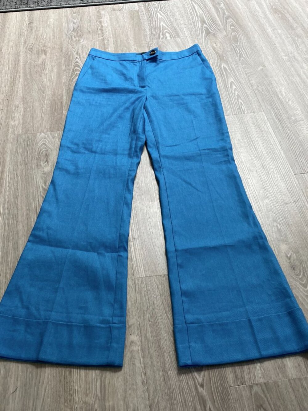 Ann Taylor Aqua Linen Flare Bootcut High Rise Cuffed Hem Preppy Office Pants 6